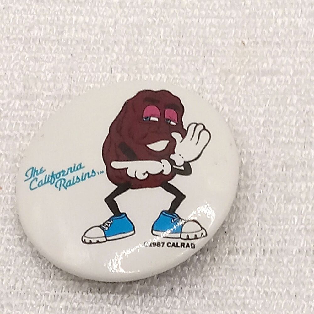 California Raisin Blue Sneaker Pin 80s White Metal 1.5" Round Badge